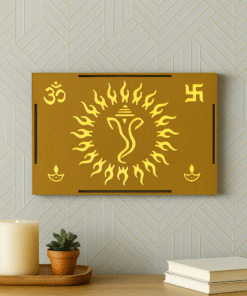 Divine Crafts Premium Wooden LED Backlit Ganesha Surya Wall Décor, Pooja Room & Home Temple Lighting, 28×20×3 cm, 285g