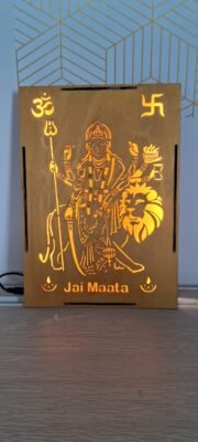Divine Craft Wooden Backlit Jai Maata Wall Decor, Hindu Deity Illuminated Art, 28cm x 20cm, 300g, Premium Laser-Cut Design for Home Temple, Meditation Space, Festival Decoration