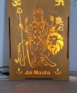 Divine Craft Wooden Backlit Jai Maata Wall Decor, Hindu Deity Illuminated Art, 28cm x 20cm, 300g, Premium Laser-Cut Design for Home Temple, Meditation Space, Festival Decoration