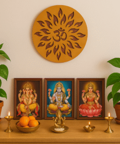 Premium Wooden Om Wall Hanging, Golden Mandala Cutwork Design, MDF Wood, 24 cm, Spiritual Décor for Meditation Room, Office, Reception