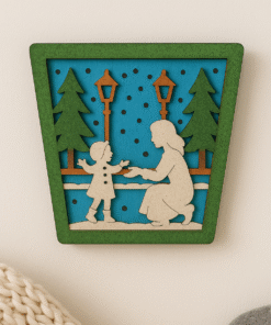 Wooden Mother & Child Decorative Wall Art, Trapezoid Design, Multilayer Laser-Cut, 10x10x2 cm, 45g, Festive Home Décor Accent