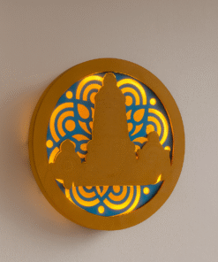 Lord Balaji LED Backlit Wall Hanging, Golden MDF, 29x29 cm, Divine Venkateswara with Shankha Chakra Design, Pooja Room Decor