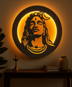 LED Backlit Lord Shiva Wall Art, MDF Material, Matte Finish, 29x29 cm, Warm Halo Illumination, Spiritual Decor
