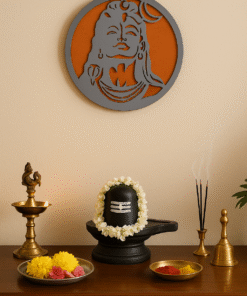 Lord Shiva Wooden Wall Hanging, Round MDF Wall Art, 27 cm, 183g, Laser Cut Design, Orange and Grey