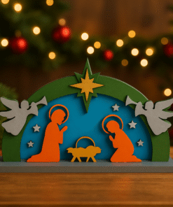 Wooden Nativity Scene Christmas Decoration, Handcrafted Table Décor, Holy Family Figurine, 20 × 15 × 3 cm, Premium Holiday Display