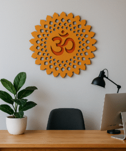 Wooden OM Wall Art, Mandala Design, Laser Cut MDF, 28 cm Round, Golden Orange, 141g Lightweight, Spiritual Home Decor