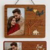 Best Couple Wooden Photo Frame, Double-Sided Laminated Wood, Romantic Tree Design with Heart, 29 x 22 cm, Wall Decor Gift