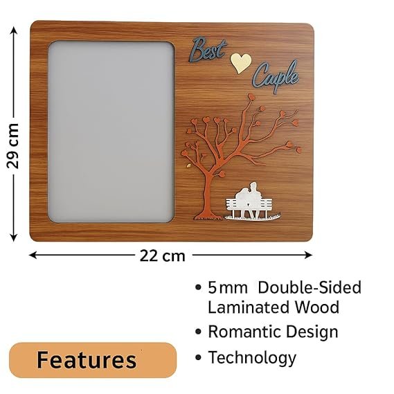 Best Couple Wooden Photo Frame, Double-Sided Laminated Wood, Romantic Tree Design with Heart, 29 x 22 cm, Wall Decor Gift - Image 2