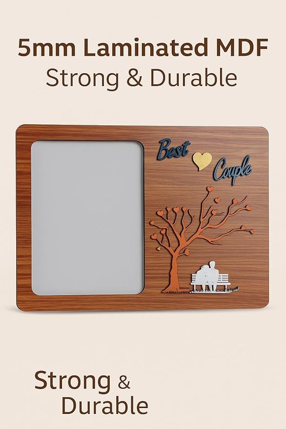 Best Couple Wooden Photo Frame, Double-Sided Laminated Wood, Romantic Tree Design with Heart, 29 x 22 cm, Wall Decor Gift - Image 4