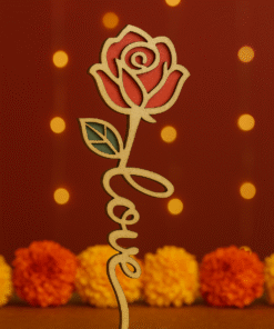 Wooden Love Rose Decorative Piece, Handmade Laser-Crafted Valentine Gift, Romantic Keepsake, 11 cm x 5 cm , 5 pieces