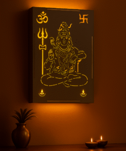 Shiva LED Backlit Wooden Wall Art, Meditating Shiva Cutout Lamp, Home Office & Pooja Decor, 28×20×3 cm, 285g